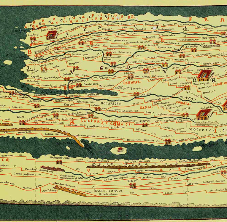 Table de Peutinger (III ap. J.-C.) : Luteva figure aussi sur le tracé de la voie gallo-romaine vers le Rouergue.
